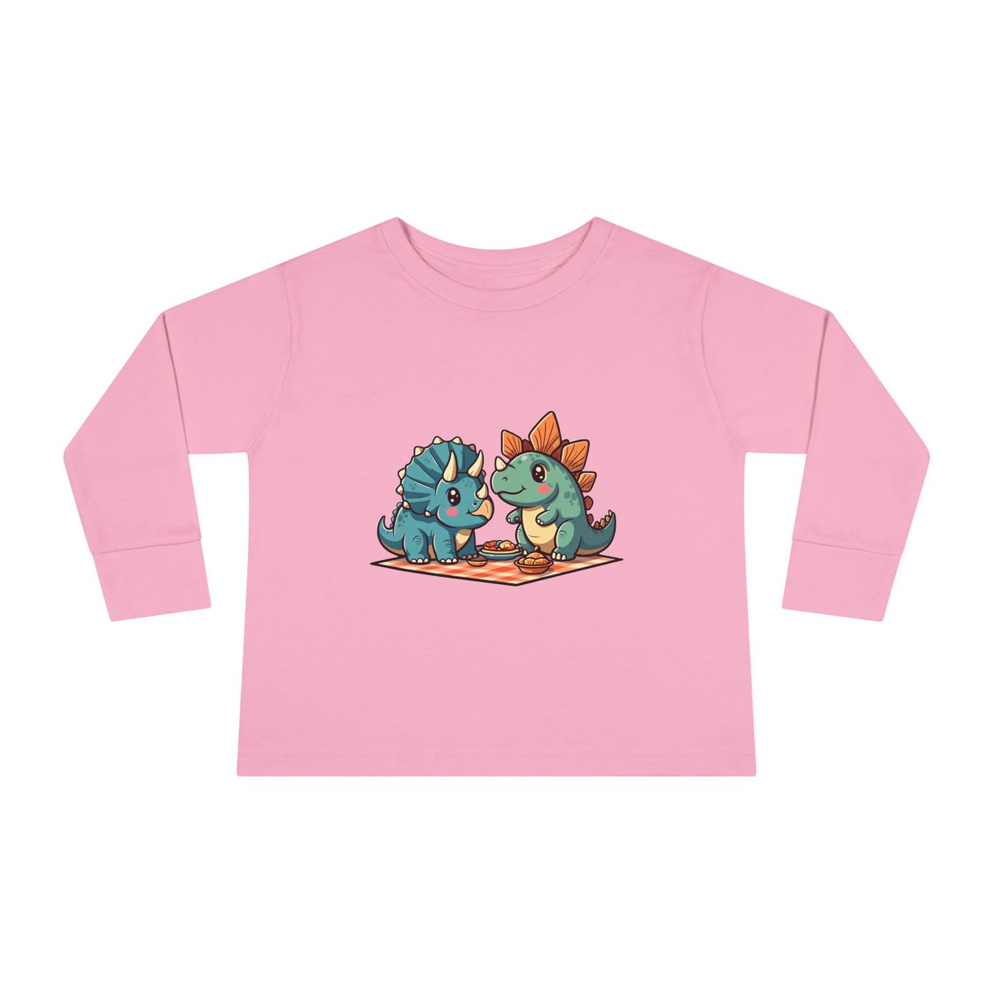 Triceratops and stegosaurus having a picnic