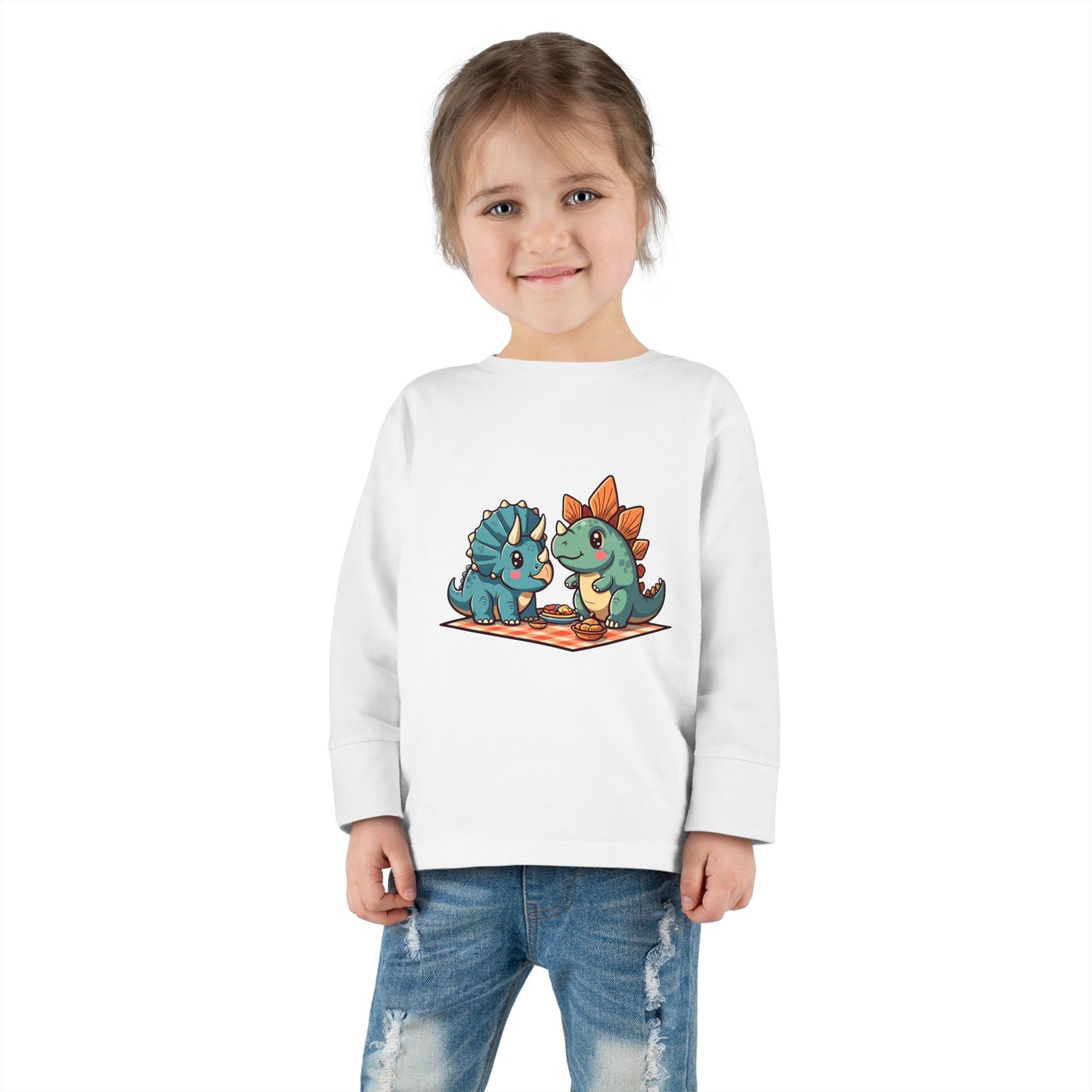 Triceratops and stegosaurus having a picnic