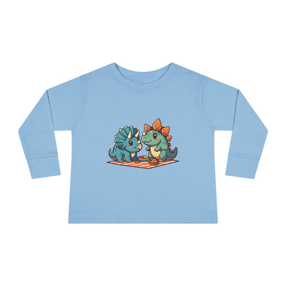 Triceratops and stegosaurus having a picnic