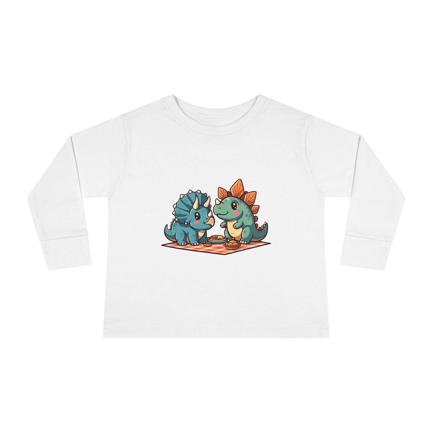 Triceratops and stegosaurus having a picnic